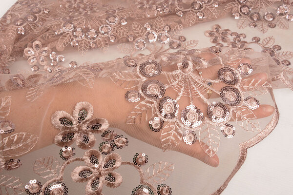 Mesh Ricamato Paillettes Rosetta Rosa Cipria Mesh Ricamato Paillettes Rosetta Rosa Cipria