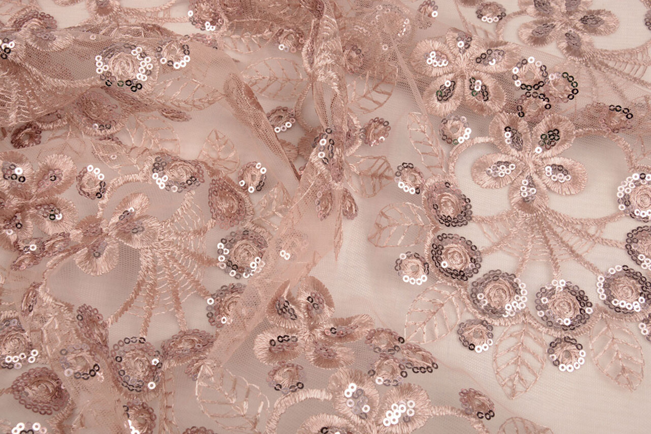 Mesh Ricamato Paillettes Rosetta Rosa Cipria Mesh Ricamato Paillettes Rosetta Rosa Cipria