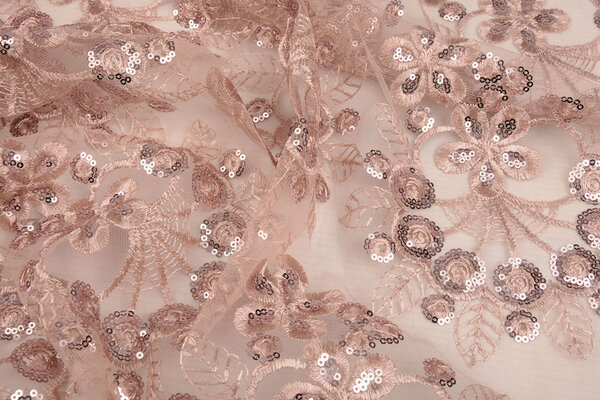 Mesh Embroidered Sequins Rosetta Powder Pink