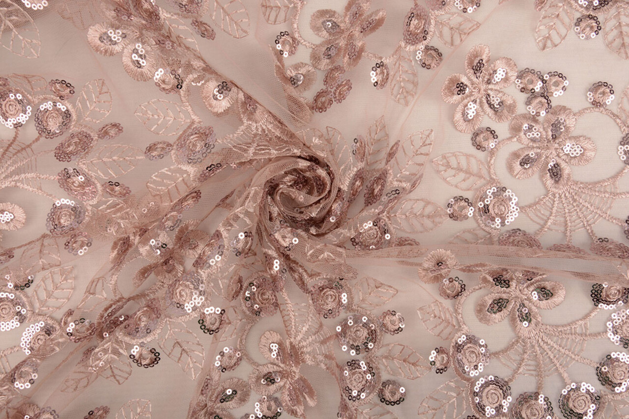 Mesh Geborduurd Pailletten Rosetta Poeder Roze