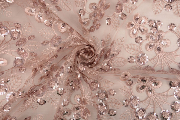 Mesh Geborduurd Pailletten Rosetta Poeder Roze
