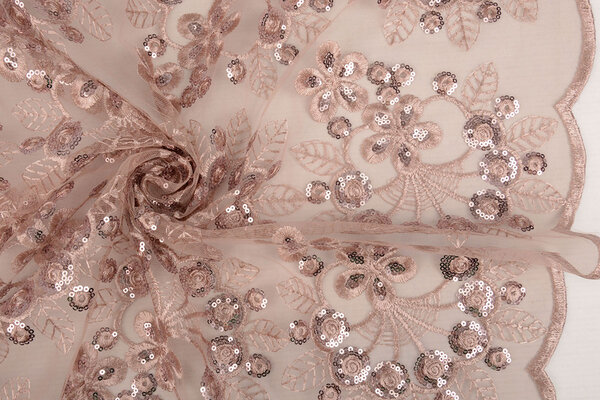 Mesh Ricamato Paillettes Rosetta Rosa Cipria Mesh Ricamato Paillettes Rosetta Rosa Cipria