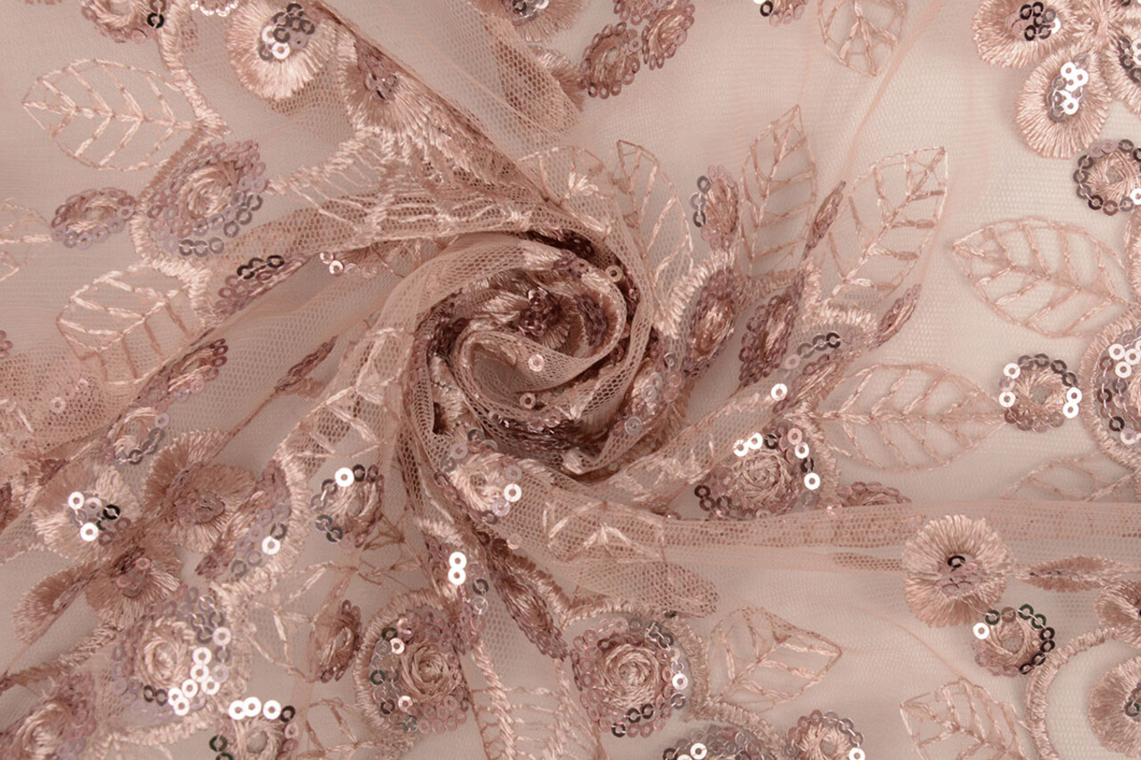 Mesh Ricamato Paillettes Rosetta Rosa Cipria Mesh Ricamato Paillettes Rosetta Rosa Cipria