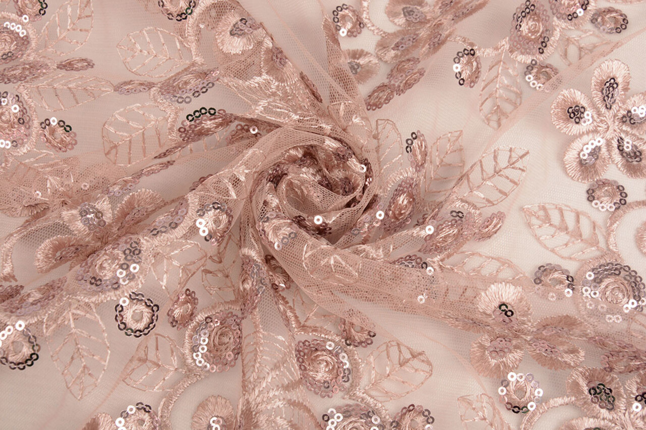 Malla Bordada con Lentejuelas Rosetta Rosa Empolvado