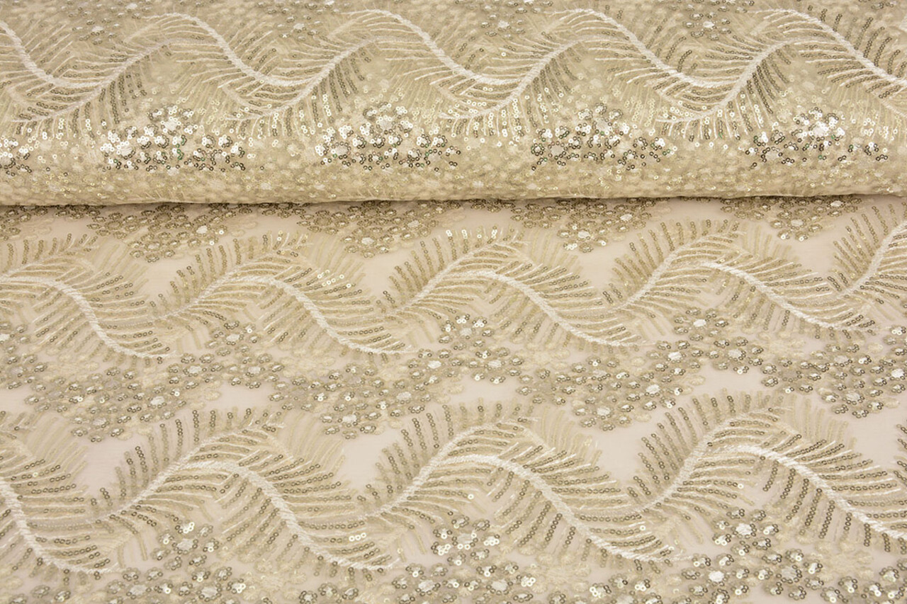 Mesh Embroidered Sequins Lizanne Off-White