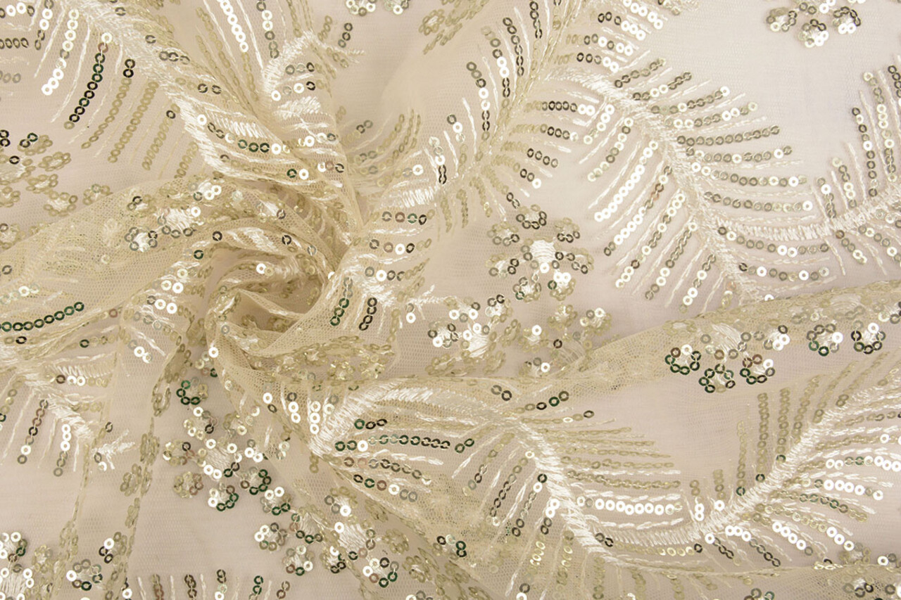 Mesh Embroidered Sequins Lizanne Off-White