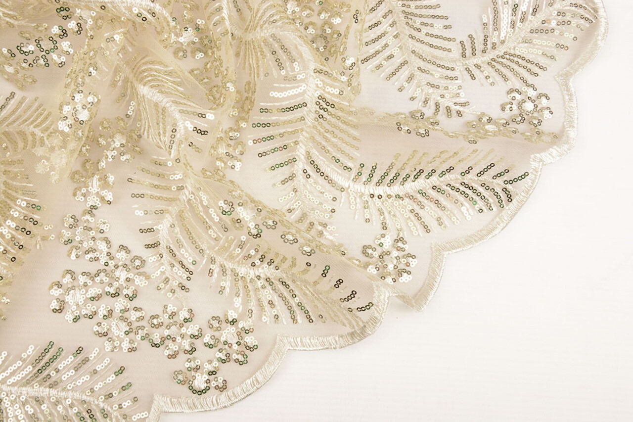 Mesh Embroidered Sequins Lizanne Off-White