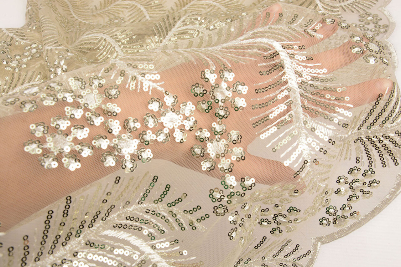 Mesh Embroidered Sequins Lizanne Off-White