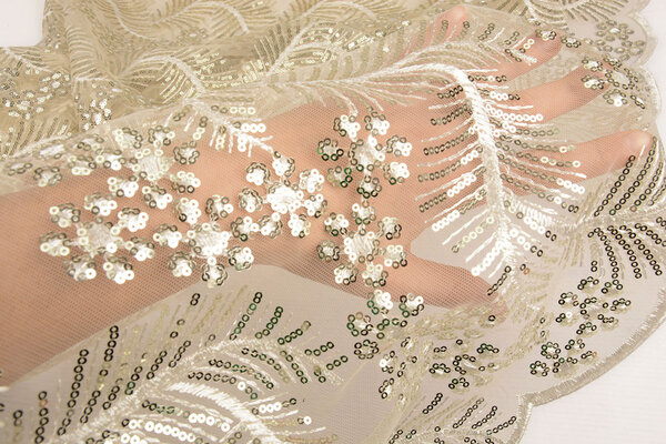 Mesh Embroidered Sequins Lizanne Off-White