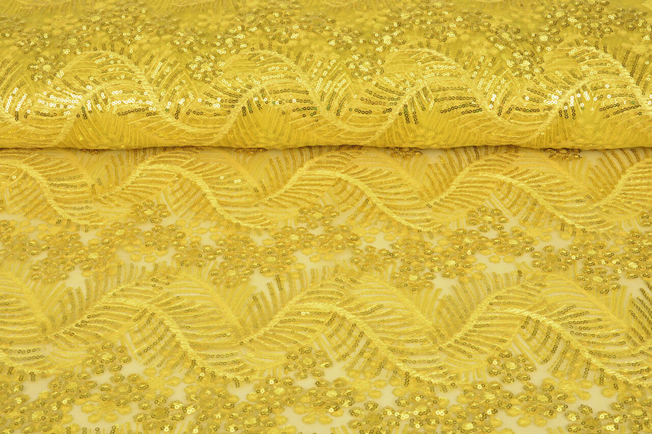 Mesh Ricamato Paillettes Lizanne Giallo Mesh Ricamato Paillettes Lizanne Giallo