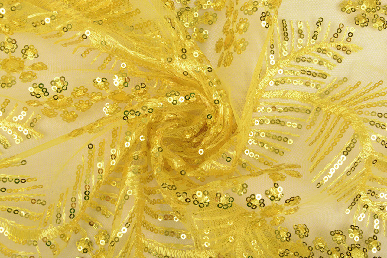 Mesh Ricamato Paillettes Lizanne Giallo Mesh Ricamato Paillettes Lizanne Giallo