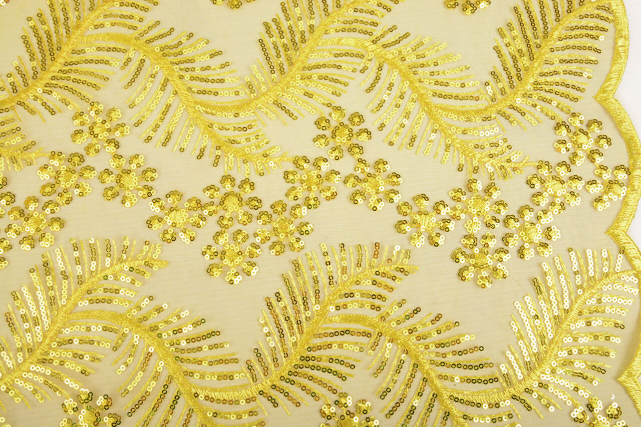 Mesh Geborduurd Pailletten Lizanne Geel