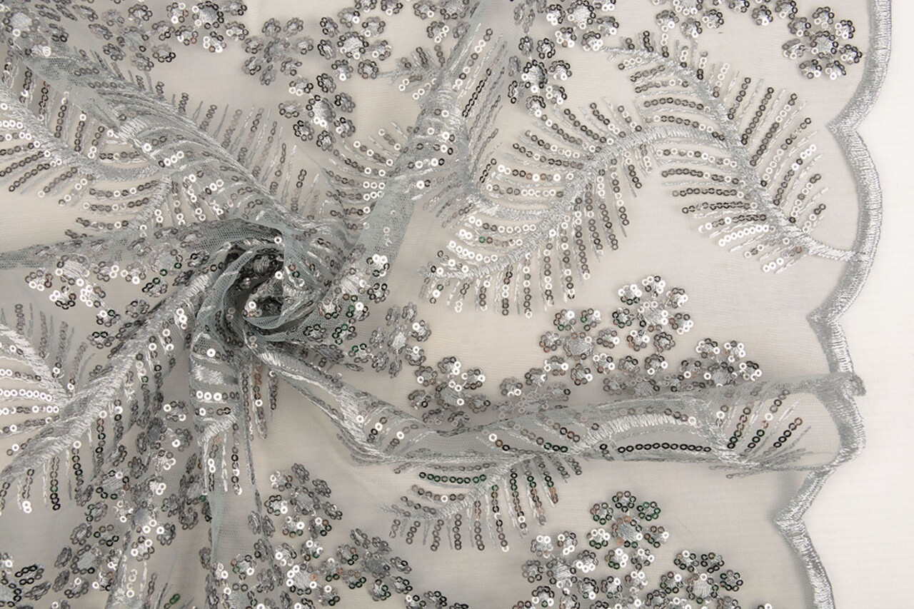 Mesh Ricamato Paillettes Lizanne Grigio Mesh Ricamato Paillettes Lizanne Grigio