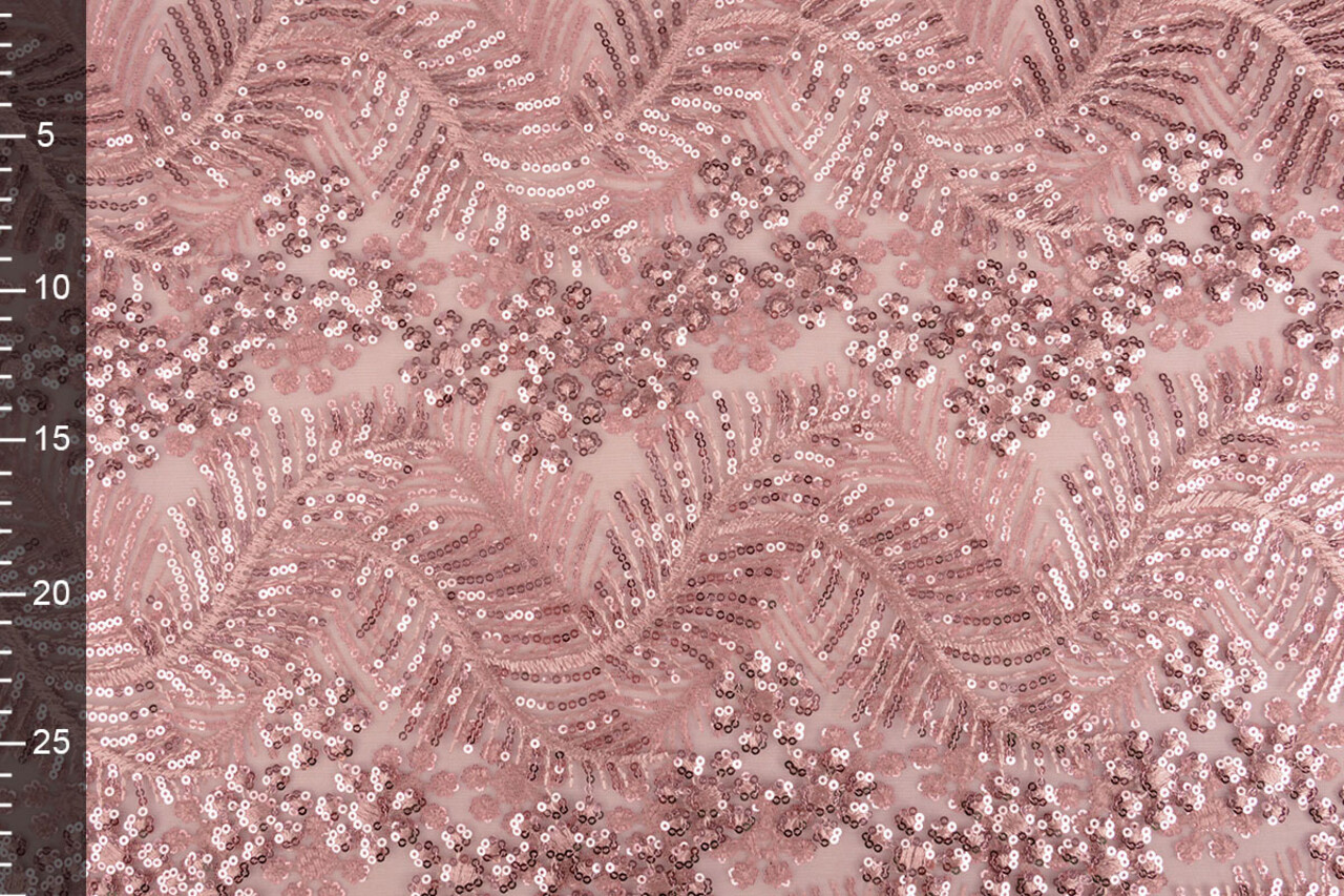 Mesh Ricamato Paillettes Lizanne Rosa Antico