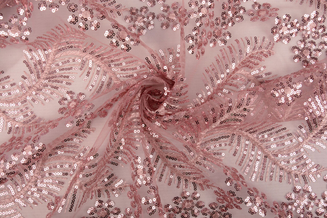 Mesh Geborduurd Pailletten Lizanne Oud Roze