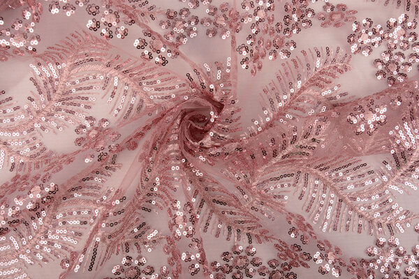 Mesh Geborduurd Pailletten Lizanne Oud Roze