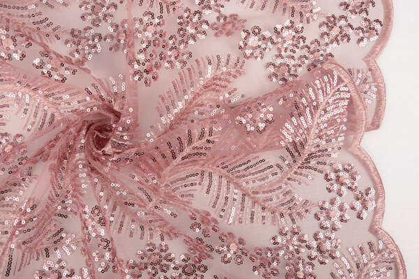Mesh Ricamato Paillettes Lizanne Rosa Antico
