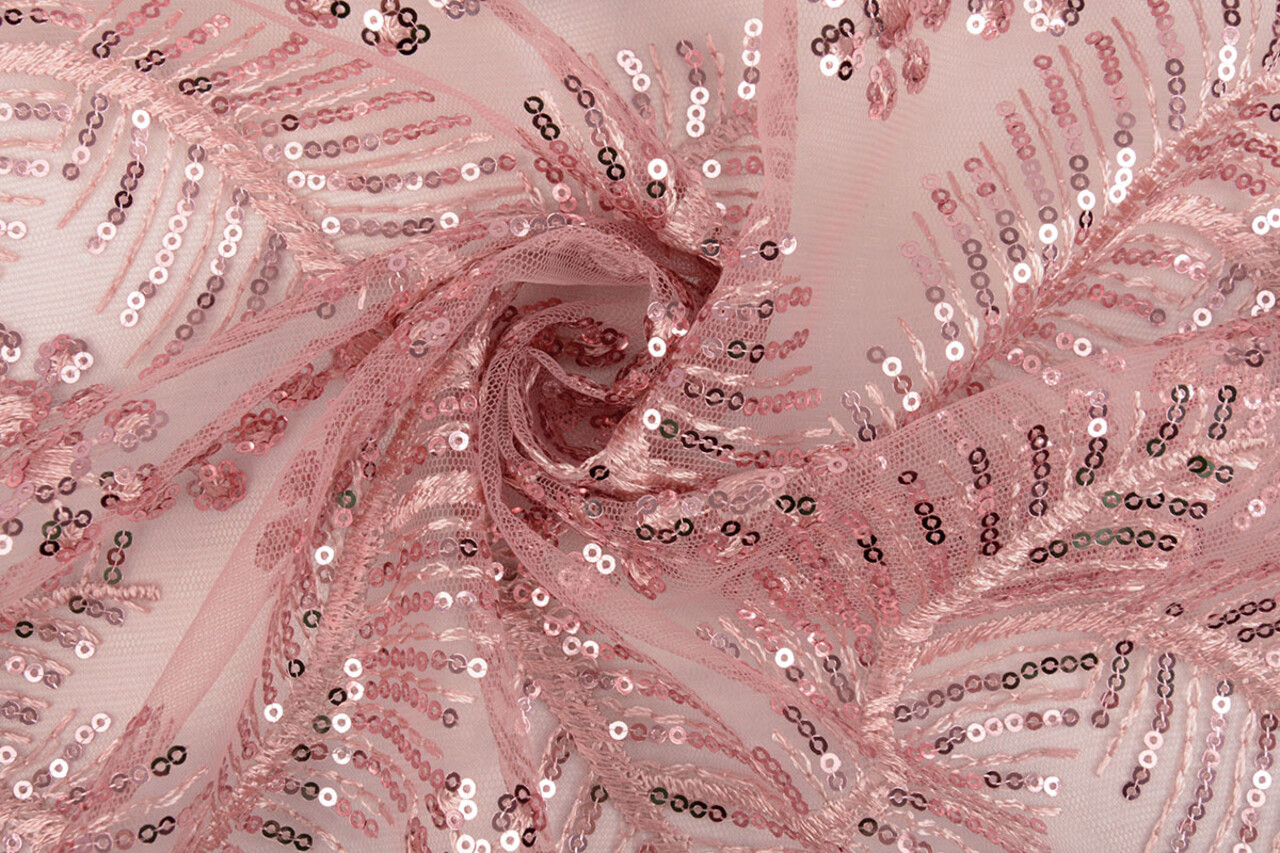 Mesh Ricamato Paillettes Lizanne Rosa Antico