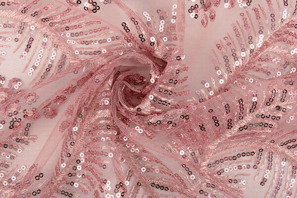 Mesh Ricamato Paillettes Lizanne Rosa Antico