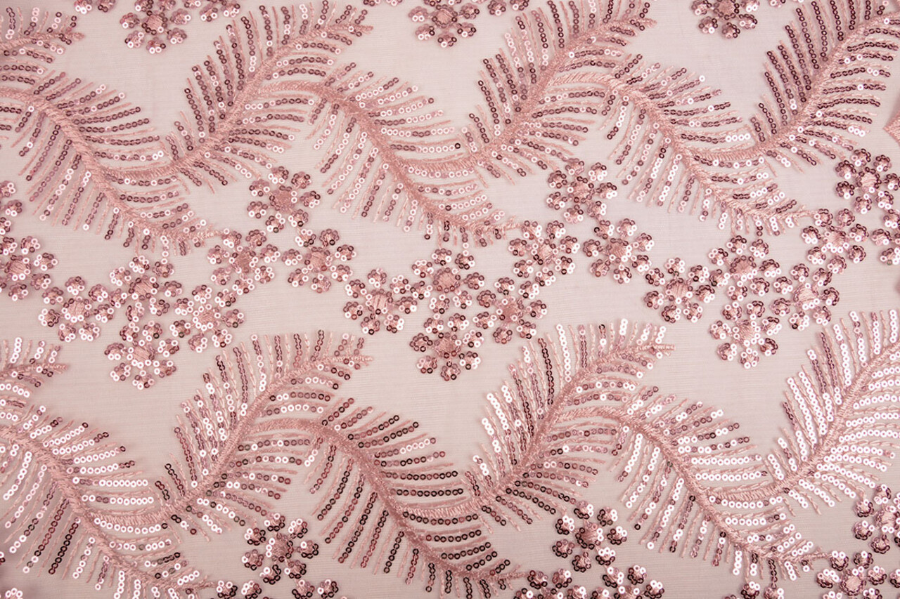Mesh Ricamato Paillettes Lizanne Rosa Antico