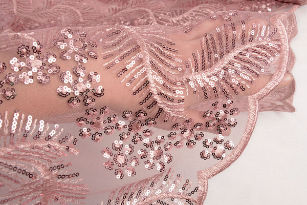 Mesh Ricamato Paillettes Lizanne Rosa Antico