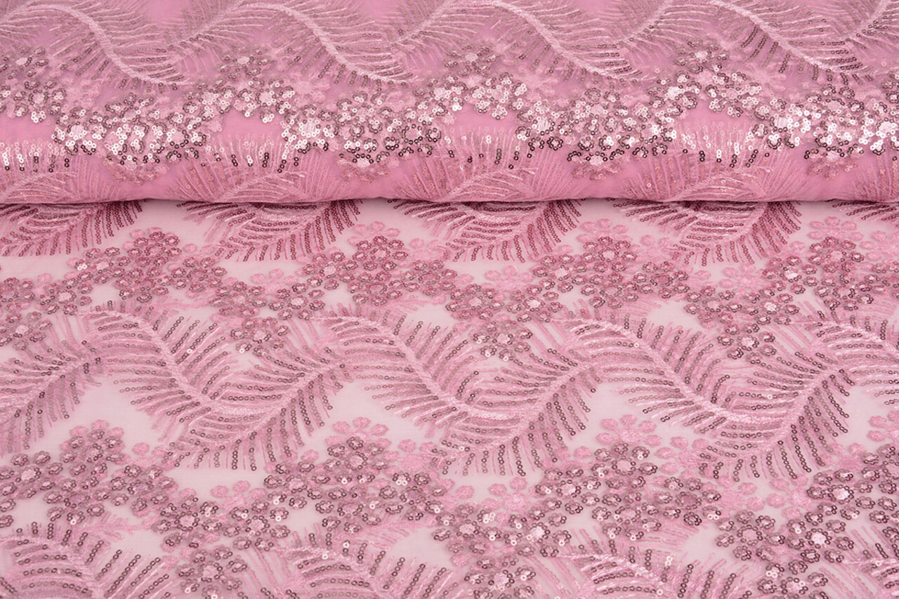 Mesh Embroidered Sequins Lizanne Dark Old Pink