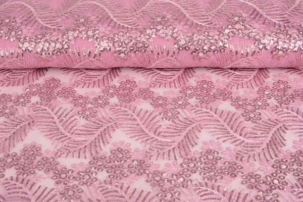 Mesh Ricamato Paillettes Lizanne Rosa Antico Scuro Mesh Ricamato Paillettes Lizanne Rosa Antico Scuro
