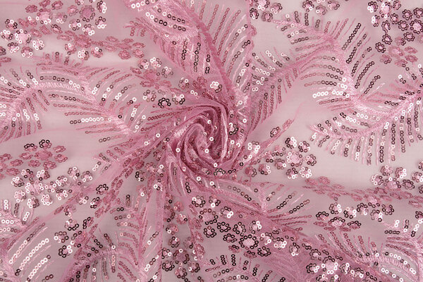 Mesh Ricamato Paillettes Lizanne Rosa Antico Scuro Mesh Ricamato Paillettes Lizanne Rosa Antico Scuro