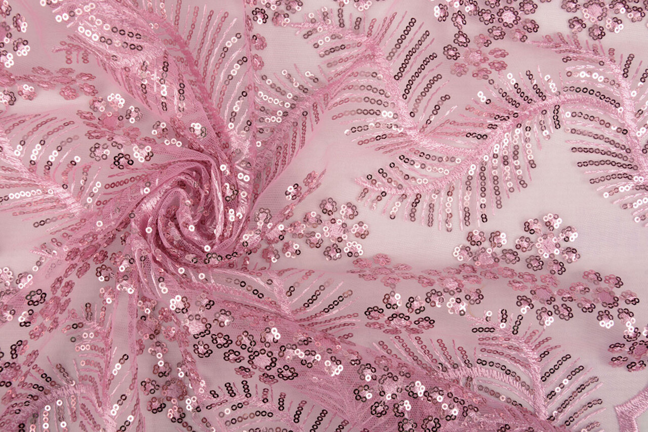 Mesh Geborduurd Pailletten Lizanne Donker Oud Roze