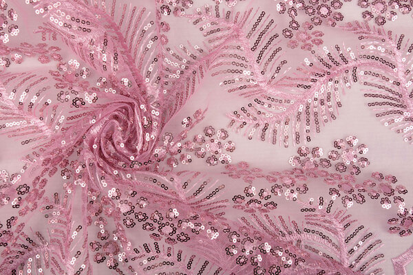 Mesh Geborduurd Pailletten Lizanne Donker Oud Roze