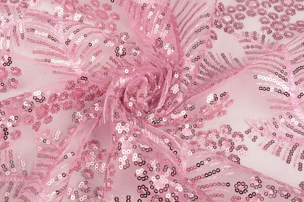 Mesh Geborduurd Pailletten Lizanne Donker Oud Roze