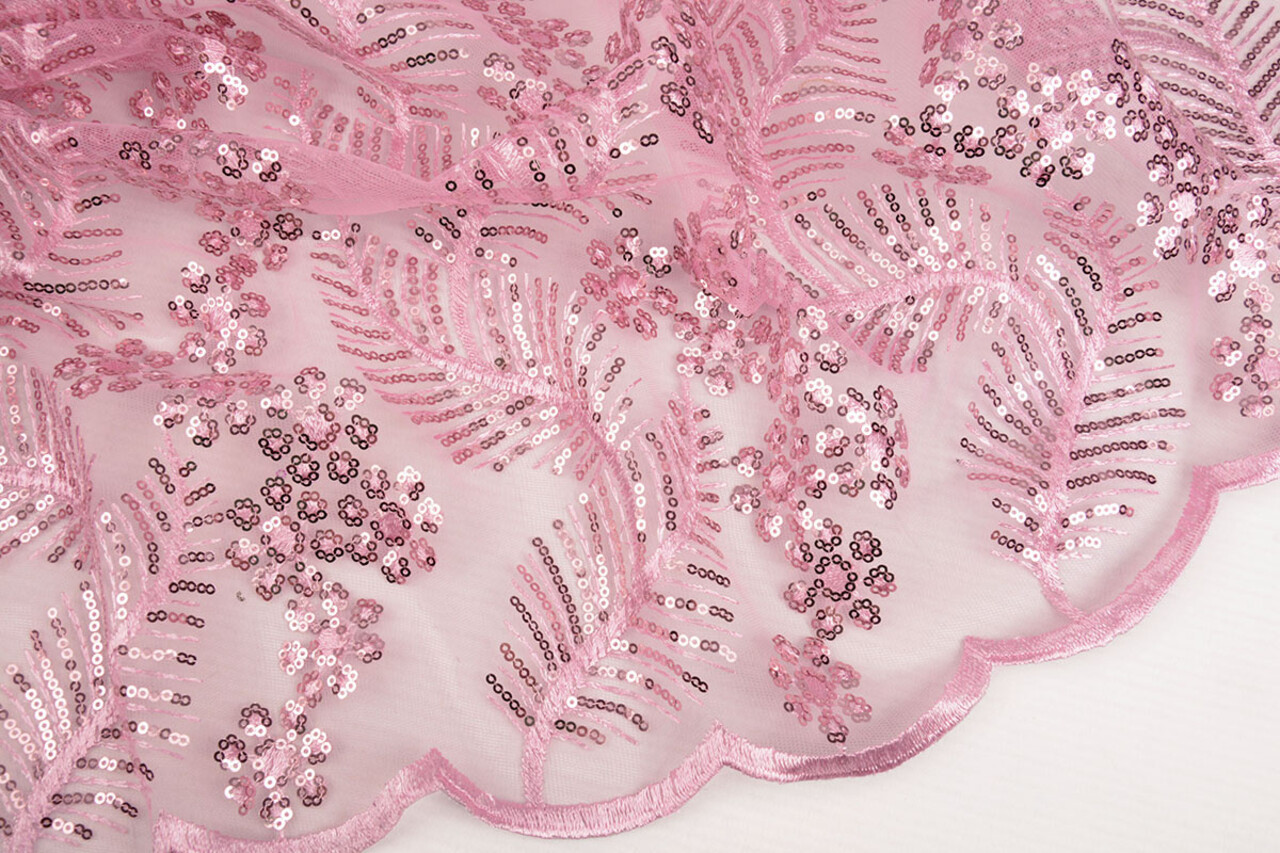 Mesh Geborduurd Pailletten Lizanne Donker Oud Roze