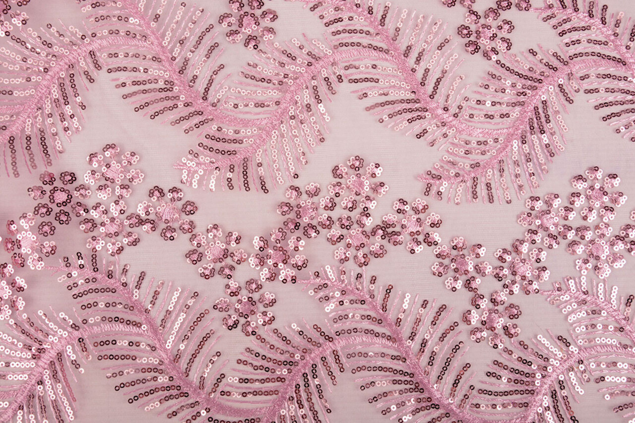 Mesh Embroidered Sequins Lizanne Dark Old Pink