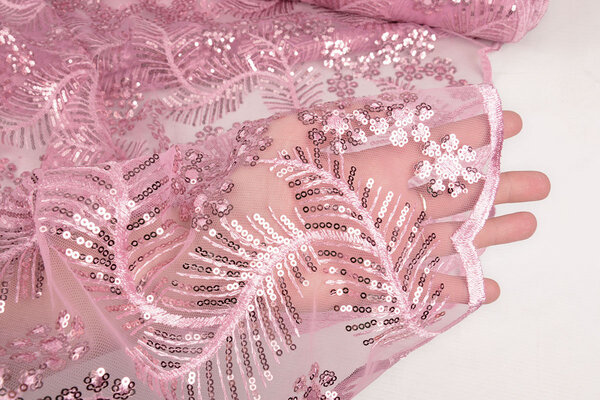 Mesh Ricamato Paillettes Lizanne Rosa Antico Scuro Mesh Ricamato Paillettes Lizanne Rosa Antico Scuro