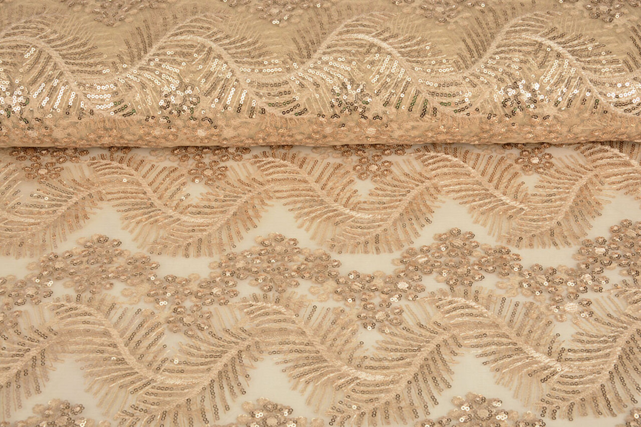 Mesh Embroidered Sequins Lizanne Champagne Beige
