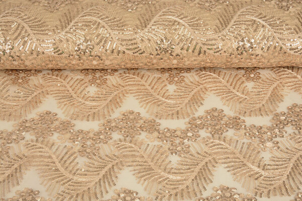 Mesh Embroidered Sequins Lizanne Champagne Beige