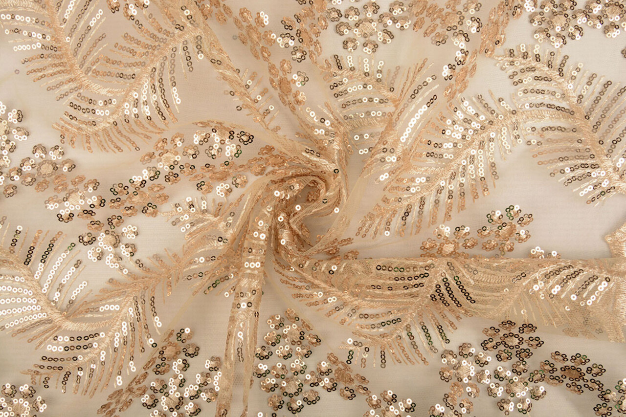 Mesh Geborduurd Pailletten Lizanne Champagne Beige