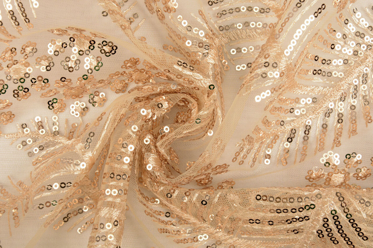 Mesh Geborduurd Pailletten Lizanne Champagne Beige