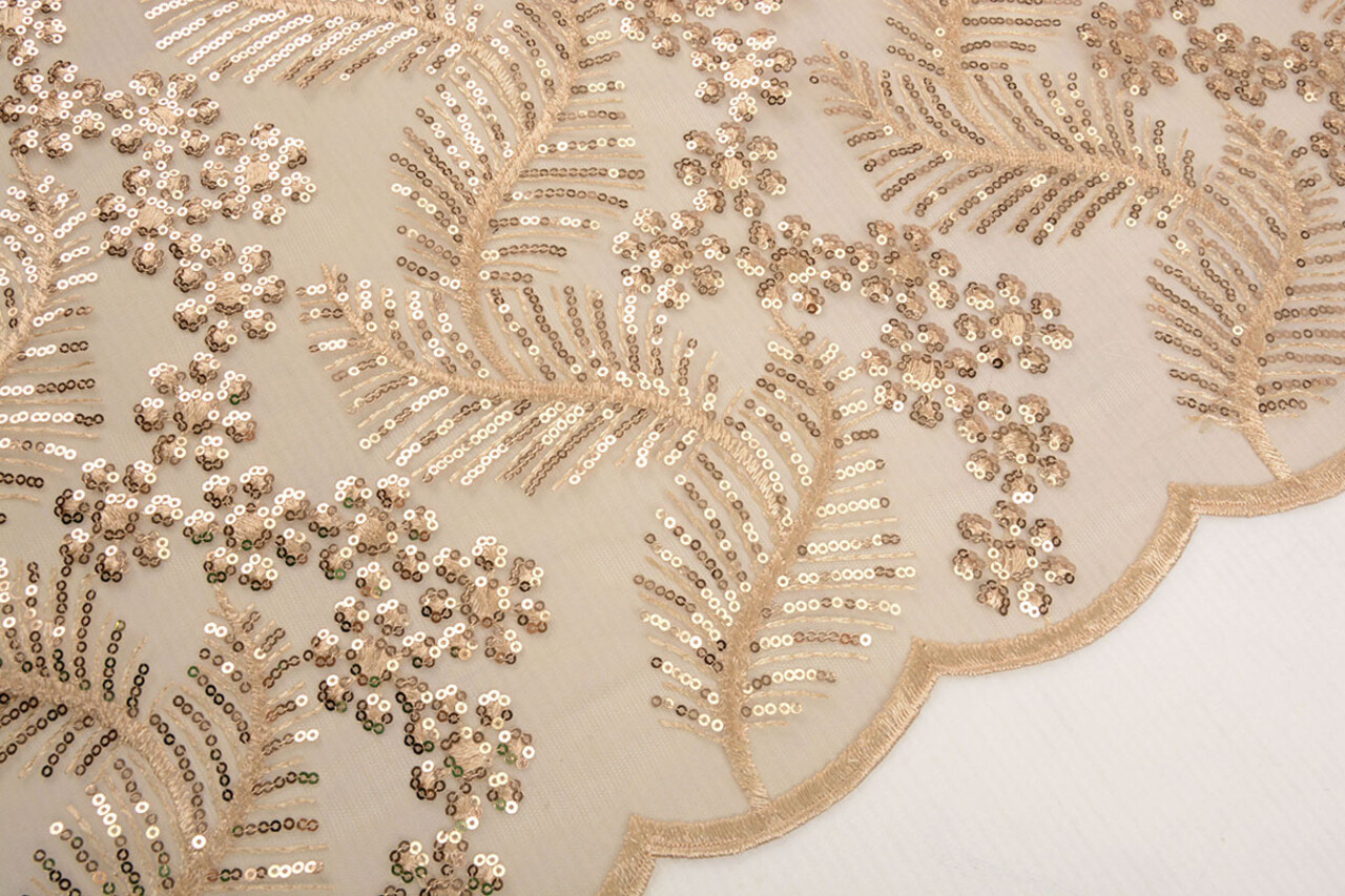 Mesh Geborduurd Pailletten Lizanne Champagne Beige