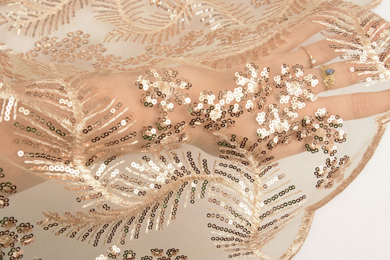 Mesh Embroidered Sequins Lizanne Champagne Beige