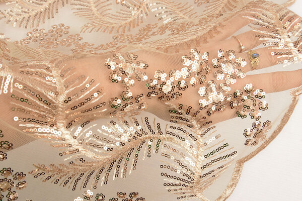 Mesh Embroidered Sequins Lizanne Champagne Beige