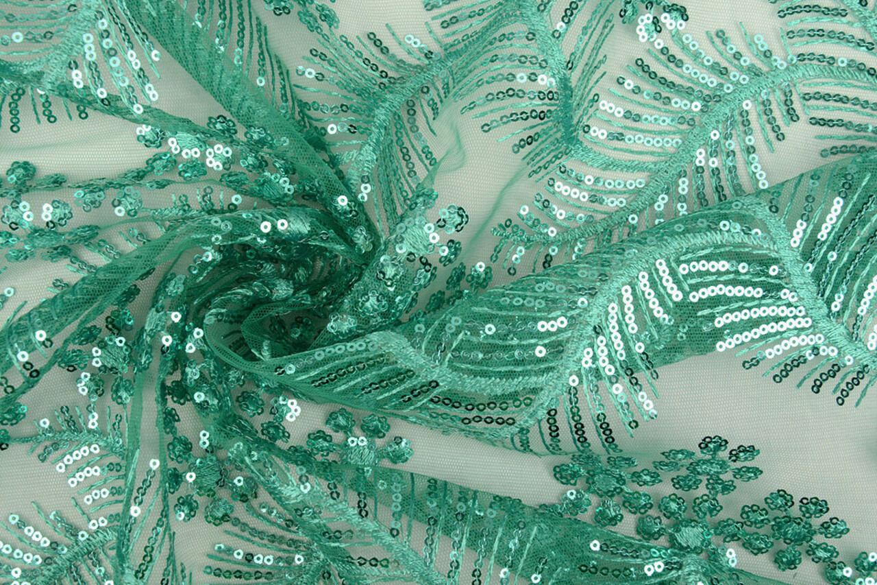 Mesh Ricamato Paillettes Lizanne Verde Mare Chiaro Mesh Ricamato Paillettes Lizanne Verde Mare Chiaro