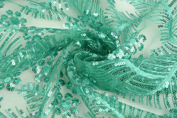 Mesh Geborduurd Pailletten Lizanne Licht Zeegroen