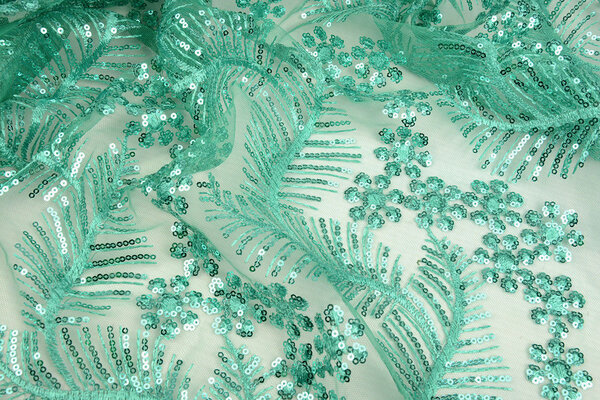 Mesh Ricamato Paillettes Lizanne Verde Mare Chiaro Mesh Ricamato Paillettes Lizanne Verde Mare Chiaro