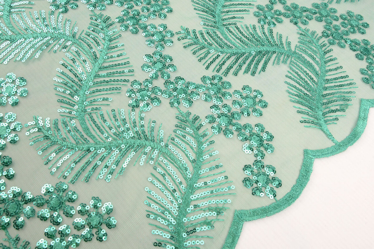 Mesh Ricamato Paillettes Lizanne Verde Mare Chiaro Mesh Ricamato Paillettes Lizanne Verde Mare Chiaro