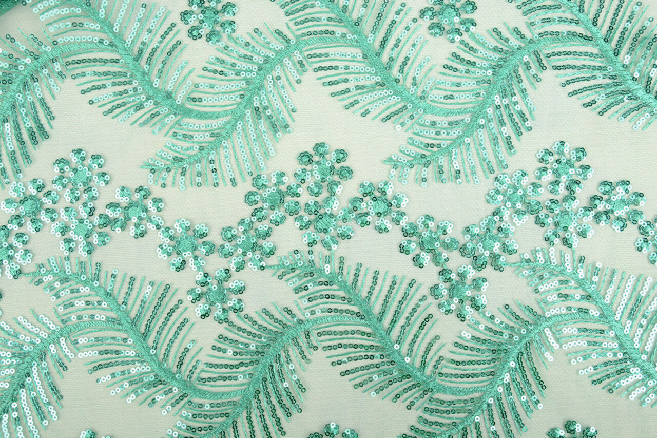 Mesh Ricamato Paillettes Lizanne Verde Mare Chiaro Mesh Ricamato Paillettes Lizanne Verde Mare Chiaro
