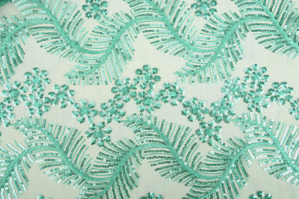 Mesh Ricamato Paillettes Lizanne Verde Mare Chiaro Mesh Ricamato Paillettes Lizanne Verde Mare Chiaro