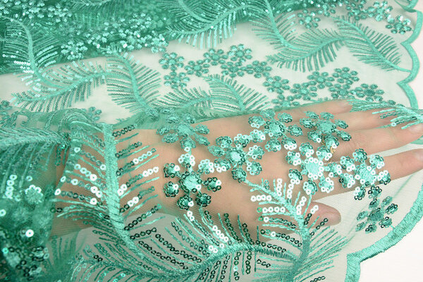 Netz Bestickt Pailletten Lizanne Hell Meergrün