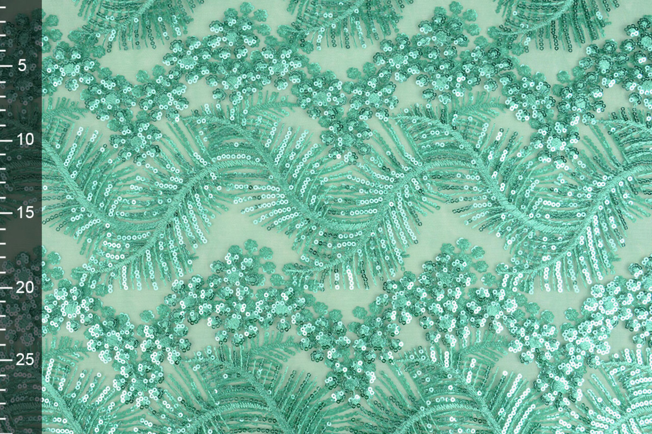 Mesh Ricamato Paillettes Lizanne Verde Mare Chiaro Mesh Ricamato Paillettes Lizanne Verde Mare Chiaro