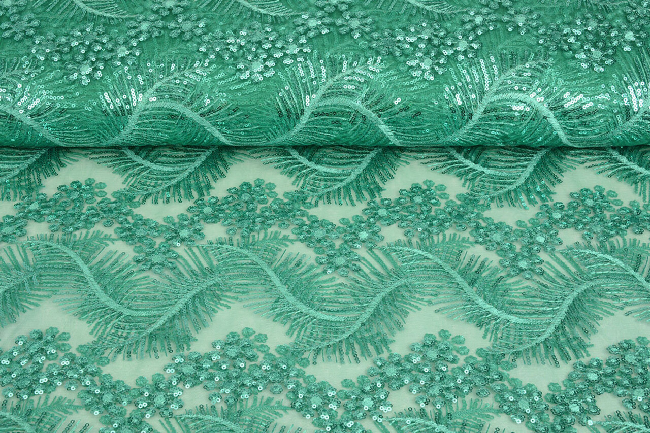 Mesh Geborduurd Pailletten Lizanne Licht Zeegroen